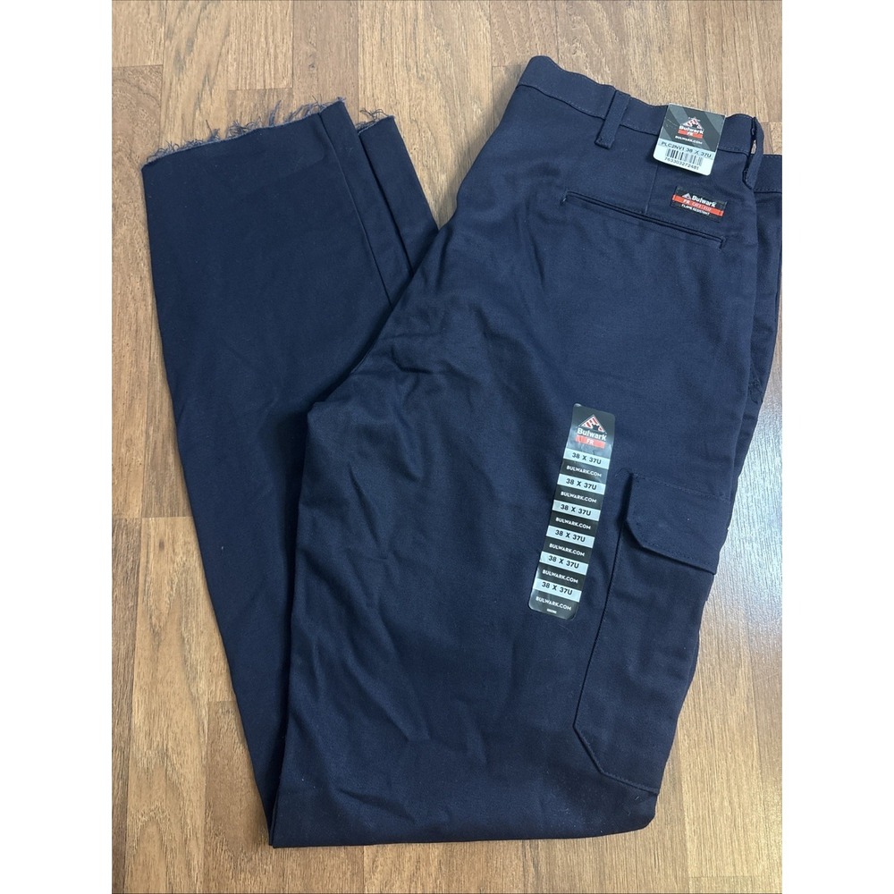 Bulwark FR Mens 38x37U Flame Resistant Work Pants Navy Blue CAT NWT Read Descr